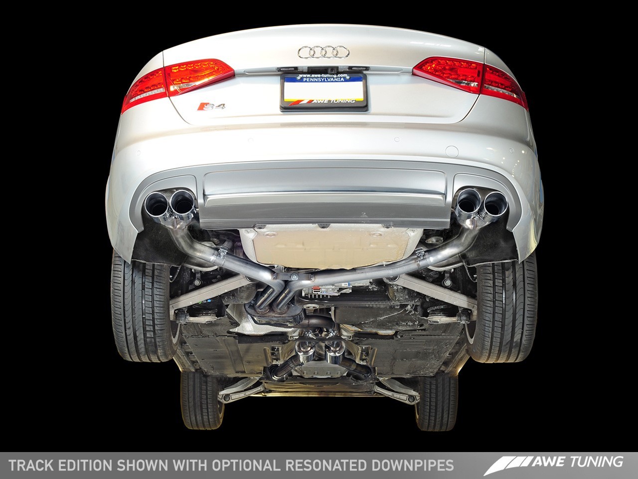 AWE Track Edition Exhaust for Audi B8 S4 3.0T - Diamond Black Tips (102mm)